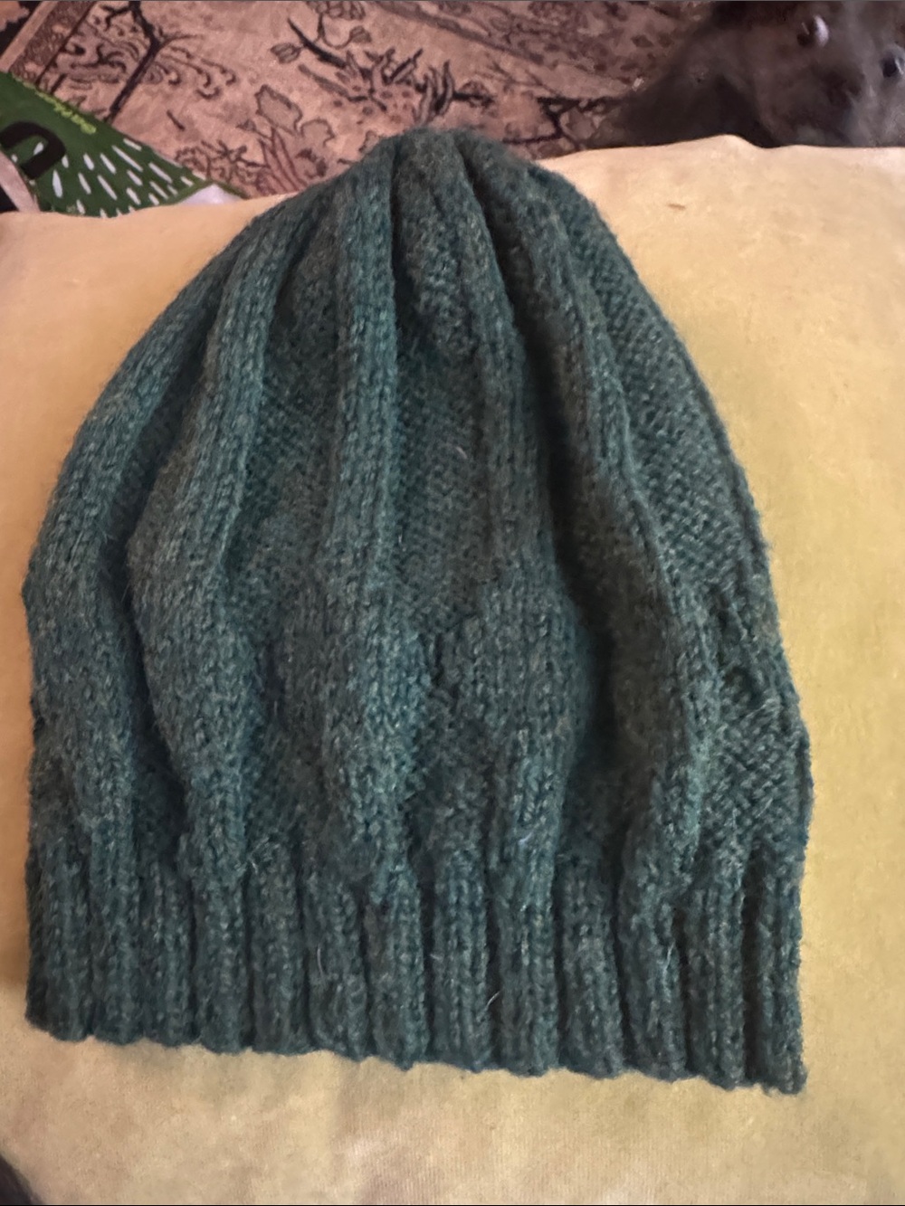 Hand Crafted Teal-Green Ribbed Cable Knit Women's Hat